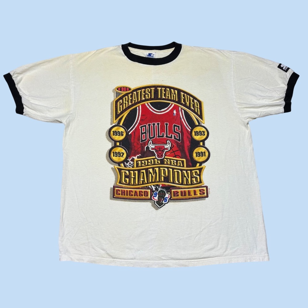 Vintage Starter Chicago Bulls 1996 NBA Champions Ringer T-Shirt XL Made in USA